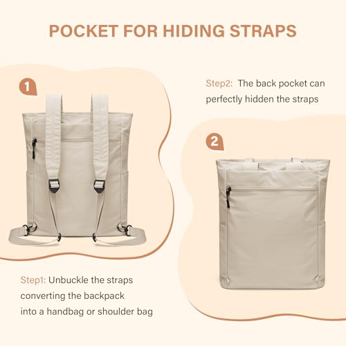 GOLF SUPAGS Foldaway Convertible Tote Backpack Lightweight Nylon Daypack for Women Men City Pack Versatile Backpack for Leisure Travel, Apricot - color: Apricot