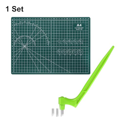 HARFINGTON Craft Cutting Tools 15/30/45 Degree Blades 360 Degree Rotating Blade Stainless Steel Cutter Pen Knife with Mat for DIY Crafts Stencils Scrapbooks, Green - color: Green