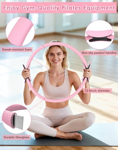 13/15Pcs Pilates Kit for Women, Pilates Equipment for Home Workouts with Magic Circle, Ball, Resistance Bands, Pilates Starter Set for Strength, Toning and Flexibility - color: Pink-13PCS
