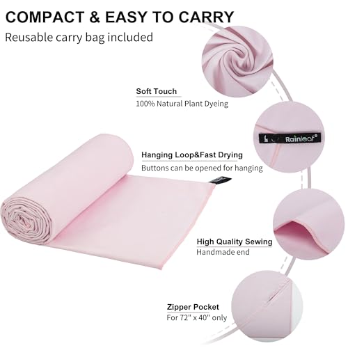 Rainleaf Microfiber Towel Quick Dry Camping & Travel & Gym Towel. Compact - color: Pale Pink, size: 40.00" x 20.00"