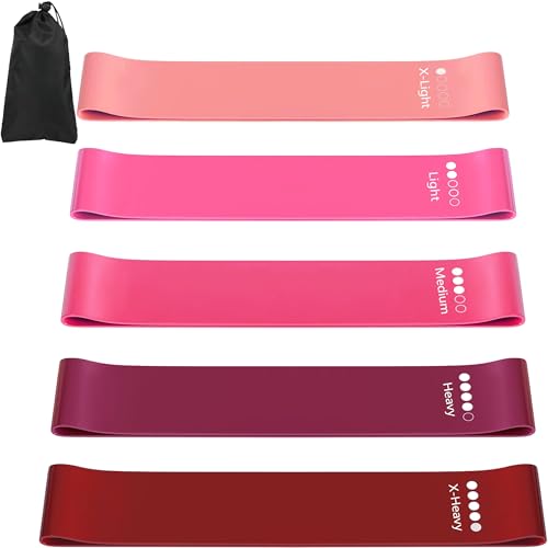 Resistance Bands for Working Out, Latex Exercise Bands Set of 5, Elastic Bands for Exercise with Workout Guide and Carry Bag, Fitness Bands for Strength Training, Yoga, Pilates, Home Workout - color: Red + Pink [Set of 5]