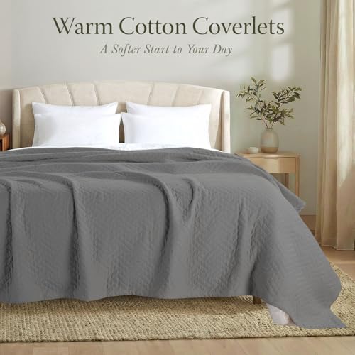 Threadmill Cotton Queen Coverlet Blanket, Criss Cross Jacquard, Dark Grey - color: Classic Dark Grey, size: Queen / Full