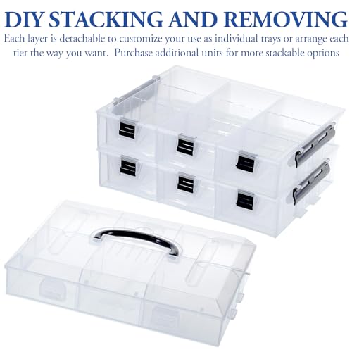 MyGift 11 Inch Clear Plastic Storage Box Container, Arts and Crafts Sewing Supplies Organizer Case with Black Accents, 24 Customizable Compartments, and 6 Drawers with Removable Dividers | Sewing Supplies Organizer Case with Black Accents, 24 Customizable