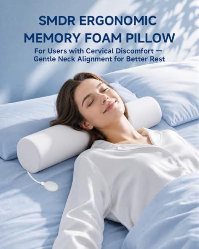 SMDR Adjustable Cervical Neck Pillow for Pain Relief Sleeping, Memory Foam Neck Roll Bolster with Air Cushion Support, Ergonomic Design for Neck and Shoulder Comfort, Washable Cover, 4.71" x 23.61"