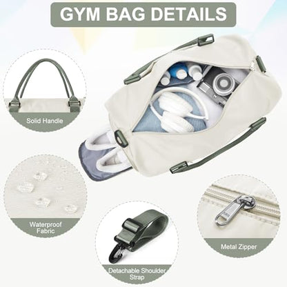 Gym Bags for Women Men with Shoes Compartment,Sports Duffle Bags Personal item travel Duffel Tote Bag Small Carry on Weekender Overnight Bag Workout Dance Bag Hospital Holdalls Beige Green - color: A14-Beige&Green