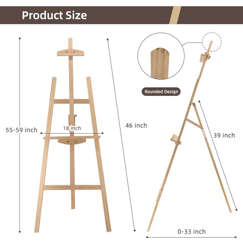 Adjustable Pine Wooden Painting Easel, Art Easel for Display | A-Frame Nature Easel Hold up to 43'' Painting Canvas for Wedding Sign and Poster, Drawing for Adults, Begginners and Students - color: Nature