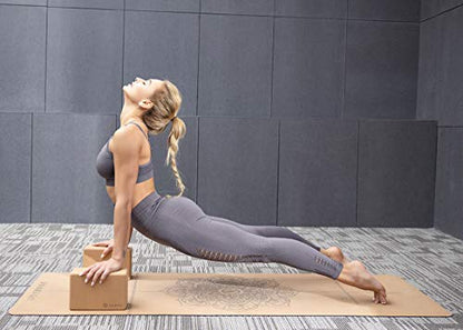 Cork Yoga Block 2 Pack for Pilates 9"x6"x4" Non-Slip & High Density | Eco-Friendly Natural Cork Block for Pilates, Meditation, Fitness and Stretching Supportive & Flexible to Improve Pose Balance
