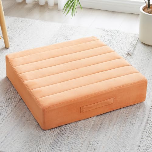 JKMAX 22 inches Floor Pillow for Adults - Large Meditation Cushion with Thick Foam & Soft Tufted Cover - Premium Outdoor Square Floor Cushion Seat - Yoga Pillows for Sitting On Floor - Orange - color: Orange, size: 1 Count