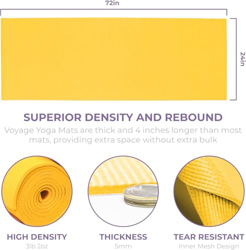 Voyage 5mm Studio Yoga Mats, 10 Pack, 72x24in | Extra Long, Anti-Tear Exercise Mats for Workout, Stretching, Fitness - Non Slip Gym Mats for Home, Schools and Studios - color: Yellow