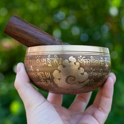 Tibetan Singing Bowl Set – Bronze Master Grade with Pure Tone & Thangka Art – Handmade in Nepal by Himalayan Bazaar (Gold & Yellow) - color: Gold - Yellow
