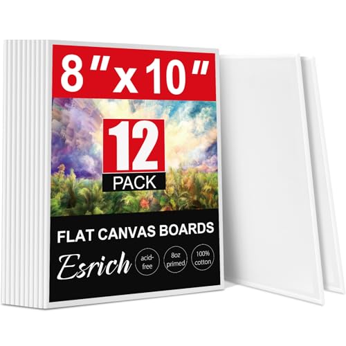 ESRICH 12 Pack 8x10 Primed Canvas Boards for Painting, Ideal for Starter | Cotton Acid-free Surface, Gesso Primed for Acrylic, Oil, Watercolor. Art Painting Supplies for Class, Paint Parties and Home - size: 8x10in-12pack
