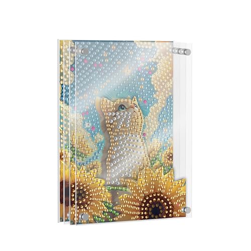 SKRYUIE DIY Acrylayers Diamond Art Kits for Adults, Cat Multi-Layer Acrylic Diamond Painting Kits, 4-Layered Magnetic Stand-Up Tabletop Decor, Unique Multi-Dimensional Craft Gift 4x6 Inch A5 - color: Colorful-5