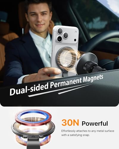 andobil [2026 Unrivaled Stability] Magnetic Phone Grip Holder for MagSafe | Stronger 2-Sided Magnetic Phone Ring Kickstand w/ Silicone Loop MagSafe Accessories for iPhone 17 Pro Max Air 16/15/14/13/12 - color: Space Grey
