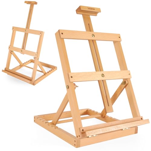 VISWIN Heavy-Duty Table Top Easel for Painting, Adjustable Beech Wood Tabletop Easel, Hold Canvas up to 23”, Portable Art Desktop Easel Stand for Adults, Artists, Beginners – Natural - color: Natural