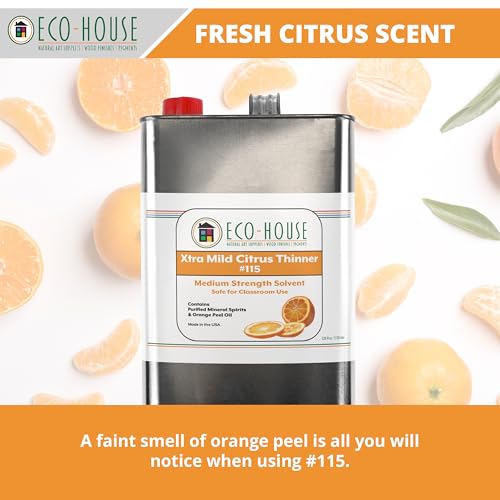 Eco House 115 Xtra Mild Paint Thinner – Citrus Scent, Low Odor, Safe Alternative to Turpentine – Eco-Friendly Solvent for Oil Paints, Natural Resins & Varnishes – 3.78L (1 Gallon) - size: 128 Fl Oz (Pack of 1)