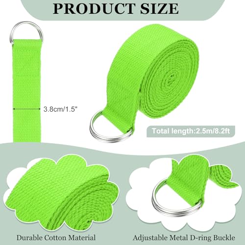 Yoga Strap for Stretching, Athletic Stretch Band with Adjustable Metal D Ring Buckle Yoga Bands - color: Green, size: 8.2ft