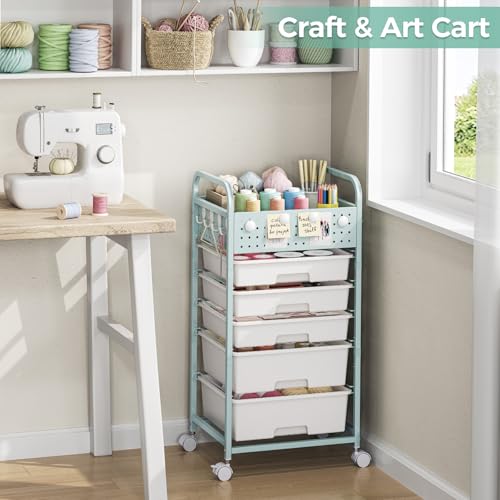 SYKIARIOL Drawer Rolling Storage Cart with Pegboard Top and Hooks, Green, 4-Drawers - color: Green, size: 4-Drawers