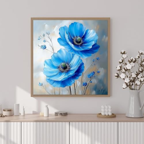 Artunion Framed Paint by Numbers Kit for Adults Beginners & Kids Ages 8-12,Blue Flowers Paint by Number with Frame,Abstract Poppy Paint by Numbers Kit on Canvas 10 * 10 Inch Without Easel - color: ZXT-334-F