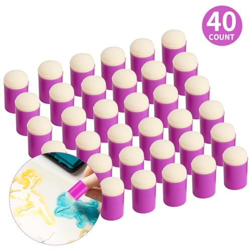 40 Pieces Sponge Daubers W/Storage Case - Handy Finger Daubers for Applying and Spreading Ink, Paint, Glue & More - Providing Excellent Detail Control and Precision - color: Purple