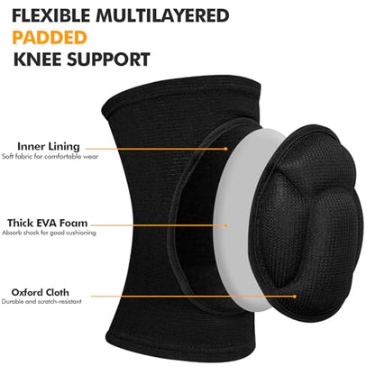 Protective Knee Pads, Thick Sponge Anti-slip,Women's/Men's Knee Pads for Volleyball, Rock Climbing, Cycling, Dancing, Gardening, Gardening, Flooring, House Cleaning, Construction Work with Thick EVA Foam Liner Black M - size: Medium