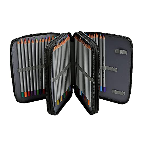72 Slots Pencil Case Organizer w/Removal Handle Strap | 3-Layer Zipped Pencils Box Large for Colored Pencils Watercolor Pencils for Office and Travel for Artist - color: Black