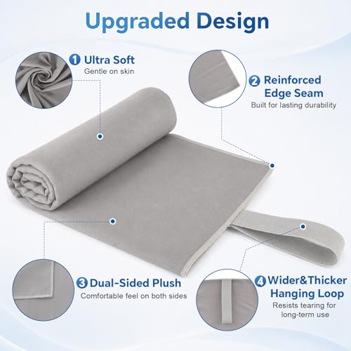 Microfiber Gym Towels for Men Women, 27" x 55" Large Sweat Towel for Body Face, Quick Dry Sweat Rag for Gym Workout Travel Camping Yoga Sports, Fast Drying, Super Absorbent, Soft, 3-Pack, Gray