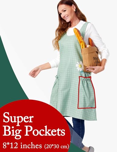 Cozy Adjustable Cross Back Aprons for Women with Pockets Cotton Linen Cooking Kitchen Baking - color: Daisy