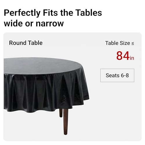 Auros 10-Pack Black Plastic Tablecloths, 84" Round Disposable Table Covers | Waterproof, Spill-Proof & Throw Away Table Cloth, Easy Cleanup for Party, Birthday, Wedding, Graduation, Picnic, Onyx Black - color: Onyx Black, size: 84" Round