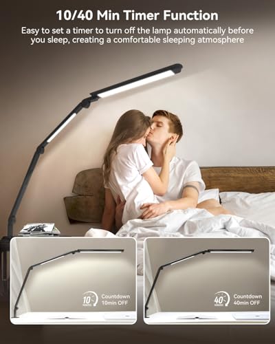 LED Desk Lamp with Clamp, Architect Desk Lamp with Remote, Flexible Swing Arm Desk Light with Dual LED Light, Stepless Dimming, 5 Color Mode & 4 Brightness for Sewing Painting Drafting Crafting - color: Dual Light