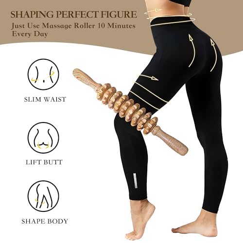 Manual Wood Therapy Massage Stick, Wooden Cellulite Muscle Roller for Legs - color: Wood Grain