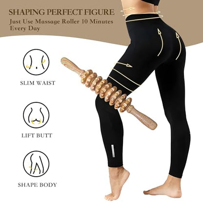 Manual Wood Therapy Massage Stick, Wooden Cellulite Muscle Roller for Legs - color: Wood Grain