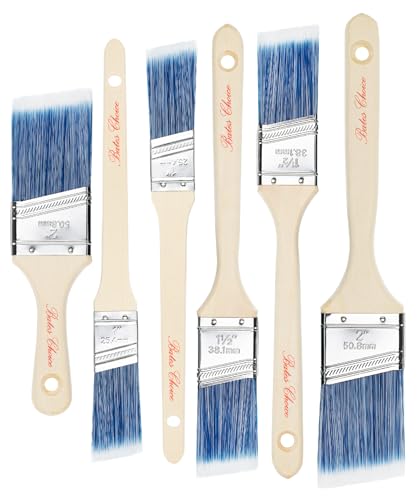 Bates- Paint Brushes, 6 Pack, 1", 1.5", 2" Angle Brushes, Wooden Handle | for Walls Stain Furniture Interior Painting & Detail Work