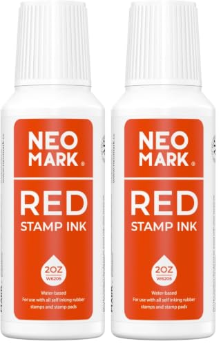 Premium Stamp Ink, Quick-Drying & AP-Certified Non-Toxic Refill Ink for Self-Inking Stamps, Date Stamps and Stamp Pads (Red, 2oz) (Pack of 2) - color: Red, size: 2 fl oz (Pack of 2)