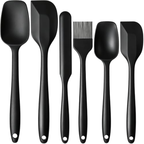 HANSGO Silicone Spatula Set, 6 PCS Food Grade Kitchen Utensils with Silicone Brush, 480°F Heat Resistant Non Stick Rubber Spatula for Scraping, Cake Baking, Cooking, Mixing, Dishwasher Safe