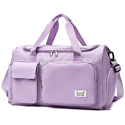 Suruid Gym Bag with Shoe Compartment, Sports Duffle Bag for Women, Purple - color: Purple