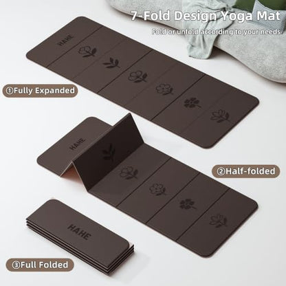 HAHE Extra Thick 7-Fold Yoga Mat, 72"x24"x0.47" TPE Exercise Mat - color: Flower Dark Brown + Beige