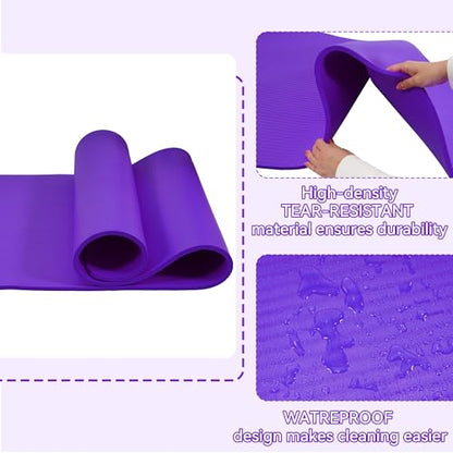 Fitvids Yoga Mat, 1/2-Inch Extra Thick High Density Exercise Mat, Anti-Tear Exercise Yoga Mat with Carrying Strap, Suitable for Various Yoga Exercises - color: Purple