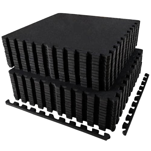 AIRHOP 0.56in Thick 96 Sq Ft Exercise Equipment Mats, 24 Tiles Upgraded Rubber Top with High Density EVA Foam, Large Interlocking Puzzle Gym Flooring for Home Gym, Heavy Weight Workout,Black - color: Black, size: 96 Sq Ft (24 Tiles)