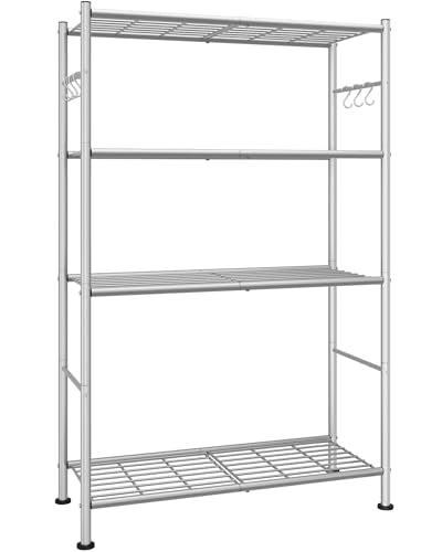 Sakugi Storage Shelves - 4-Tier Spacious Shelf Organizer with Hooks & Leveling Feet, Easy to Assemble, Rust-Resistant Garage Shelving for Kitchen, Pantry, Bedroom, 33.2" x 12.7" x 57.3", Sliver - color: Sliver, size: 33.2" x 12.7" x 57.3" (4T)