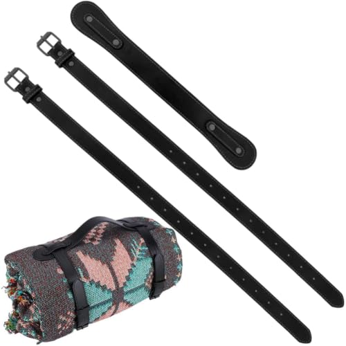 Outdoor Black PU Leather Picnic Blanket Carry Strap Portable Leather Handle Belt Rug Carrier Motorcycle Bedroll Adjustable Yoga Mat Strap Holder for Carpet Home Camping Travel Beaches - style: style 3