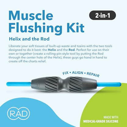 RAD 2-in-1 Muscle Flushing Kit – Includes Exercise Foam Roller & Massage Roller Stick – Deep Tissue Myofascial Release, Muscle Recovery Tools for Mobility & Performance - style: Flushing Kit