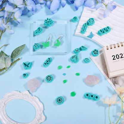 ORIGACH 18 Pcs Spring Polymer Clay Cutters Set | Floral & Leaf Design Clay Cutters for Polymer Clay Jewelry Earrings with a Clear Storage Box - style: Floral & Leaf
