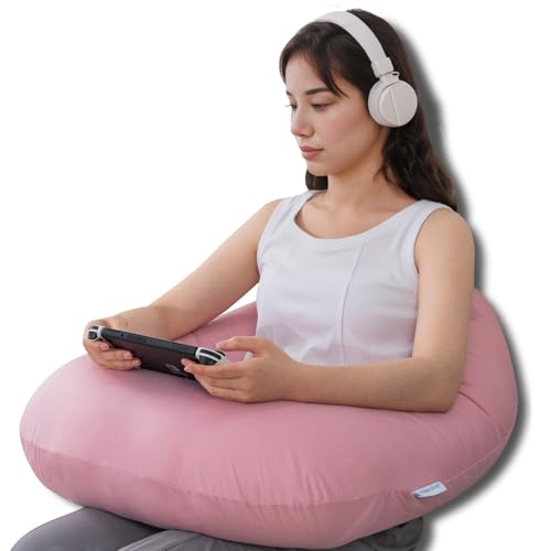 QUEEN ROSE Reading Pillow for Gaming, Lap Desk Pillow for Sitting in Bed or Sofa, Compact Arm Support Pillow for Reading, Playing or Crocheting, Cooling Pink - color: Cooling Pink