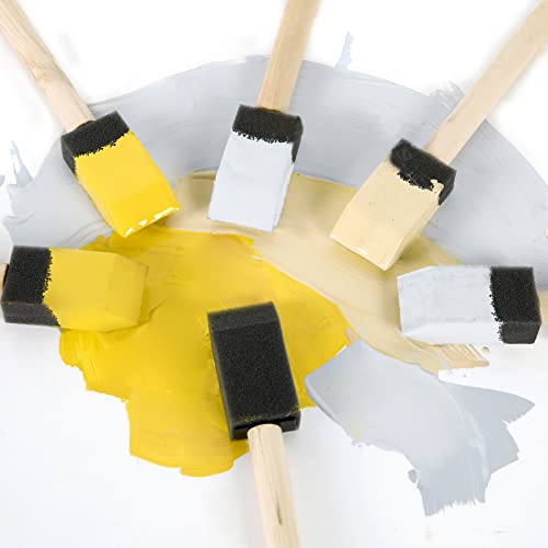 Mister Rui 24 Pack 1 Inch Foam Paint Brushes for Painting and Cleaning | High-Absorbency Sponge Brushes for Paints, Stains and Varnishes. Smooth, Drip-Free on Crafts, Furniture and Walls - color: Foam Brush Set | Pack of 24