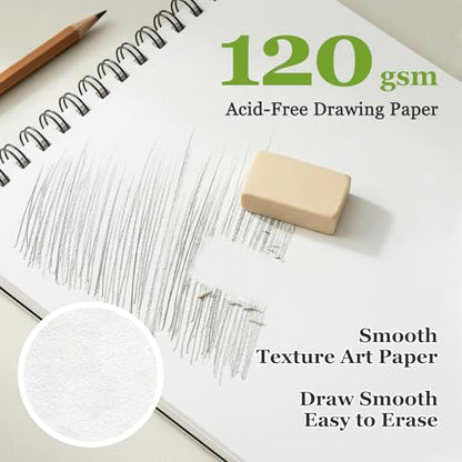 Sketch Book 8.3" x 11.7", 48 Sheets Top Spiral Bound Sketchbook with Waterproof Cover, 73lb/120gsm Drawing Paper, Art Sketch Pad for Artists & Beginners, Drawing, Illustration, Art Supplies