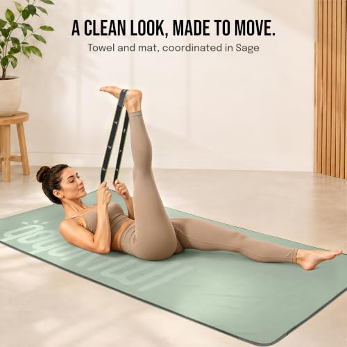 Gogokiwi Yoga Mat and Towel Set with Strap, 72 x 36 in, Non Slip Pilates - color: Sage