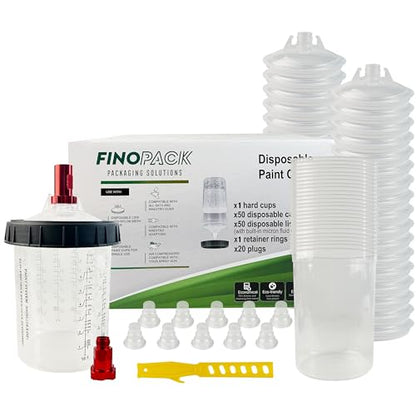 ENDOZER Disposable Paint Cup 50 Pack 27 Ounce(800ML) Mixing Cups for Automotive Spray Gun with 50 Liners and Lids System, 1 Hard Cup with Retainer Ring, 20 Plugs, 2 Adapters for Paint Gun - color: Dis-800ml-50pcs