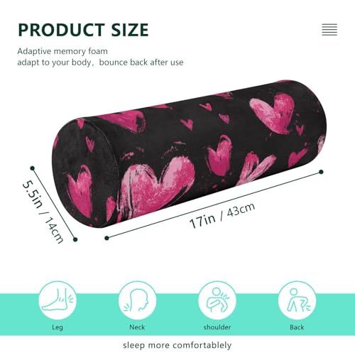 Bolster Pillow Neck Pillow Round Soft Health Memory Foam Pillows Long Cylindrical Body Pillow with Removable Cover Cute Back Yoga Brush Stroke Valentine Hearts 17" x 5.5" - color: Brush Stroke Valentine Hearts
