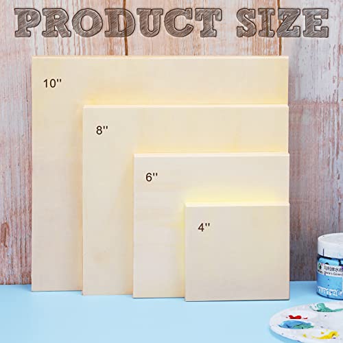 Youyole 12 Pcs Unfinished Wood Canvas Boards for Painting,4, 6, 8, 10 Inch | Square Wooden Panel Boards, Smooth Unfinished Surface, Acrylic Painting Drawing, Xmas DIY Wood Crafts, Holiday Art Projects