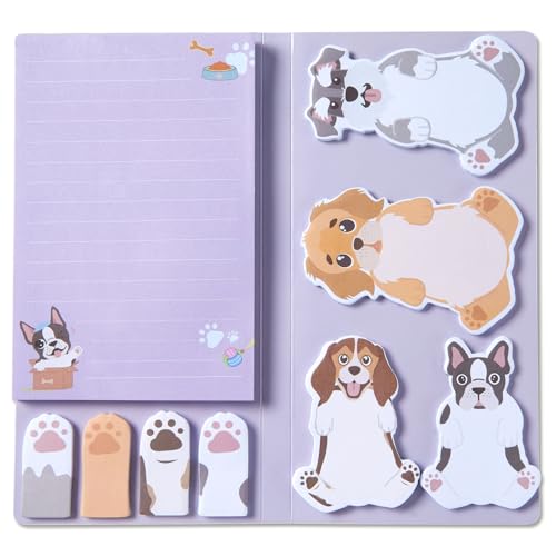 Hommie Cute Sticky Notes, Dog Sticky Notes Set Planner Dividers Self-Stick Notes Pads Animal Divider Tabs Bundle Writing Memo for Dog Lovers Home Office School Supplies - color: Dog(purple Background)